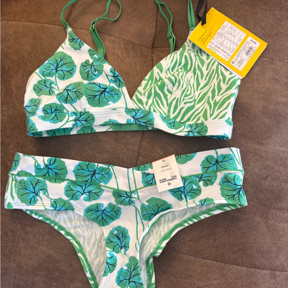 Dvf Green Leaf Print Bikini Set